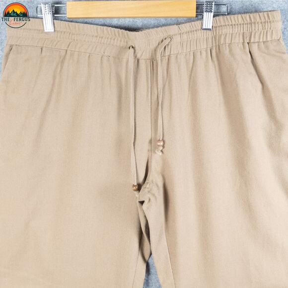 Me In California Ankle Pants Tan Linen Blend Drawstring Waist Women's Size 2XL - Picture 9 of 12